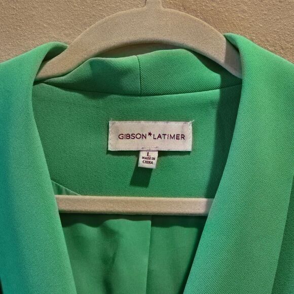 Gibson Latimer V-Neck Belted Green Midi Dress Sz L - Picture 2 of 3